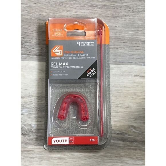 Shock Doctor Gel Max Mouth Guard Convertible Strap/Strapless NEW (Youth 10-) Red - Picture 1 of 5